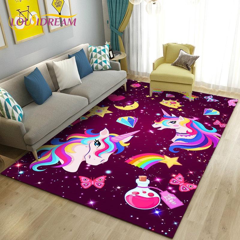 3D Cartoon Söt Unicorn Area Matta, Matta för vardagsrum Sovrum Soffa Dörrmatta Köksinredning, Kid Play Halkfri golvmatta