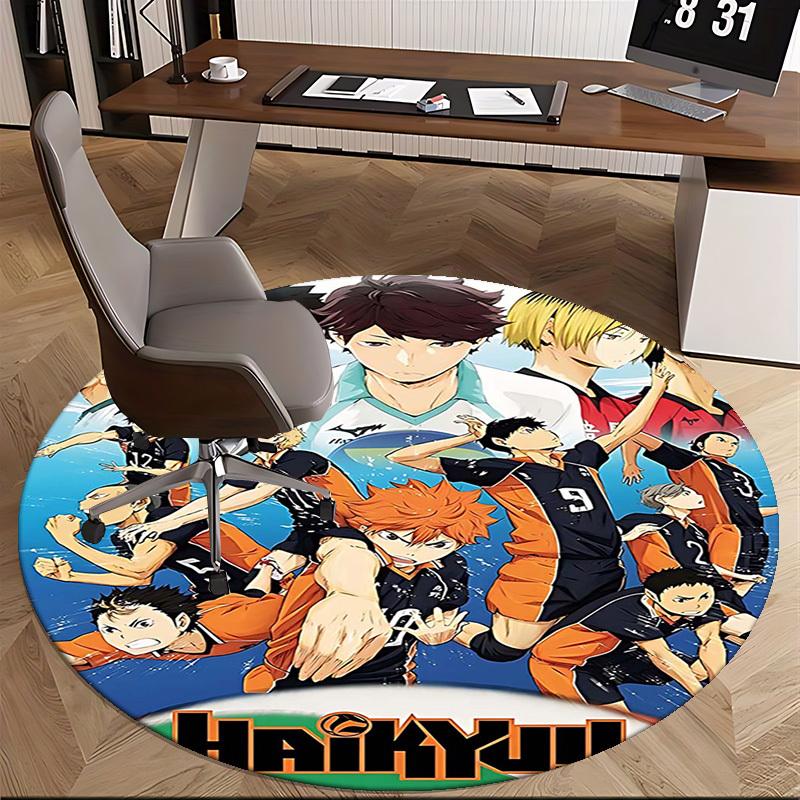 1pc Haikyuu Anime Design Round Carpet - Office Chair Mat, Non-Slip Rug for Home Decor, Seasonal Gift, Suitable for Office, Living Room