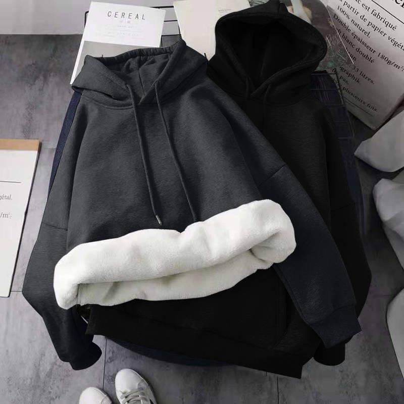 Thickened Solid Color Women's Loose Hooded Pullover Sweatshirt Top