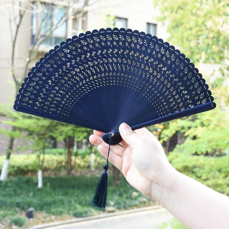 Dream Lotus Mini Japanese-Style Handheld Full Bamboo Fan Hanfu Classical Dance Qipao Portable Folding Fan Girl Group Folding Fan