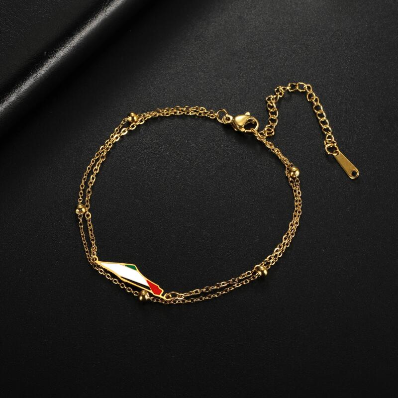 Verstelbare Kettingarmband Dubbele Laag Roestvrij Staal Manchet met Geometrische Hanger - Schuifsluiting Unisex Sieraden 15-19cm Goud/Zilverkleurig