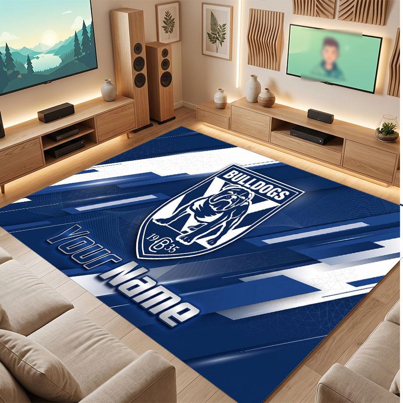 Alfombra de Cristal de Terciopelo Personalizada Canterbury-Bankstown Bulldogs, Alfombra Suave Antideslizante con Texto de Nombre Personalizado para Sala de Estar Dormitorio