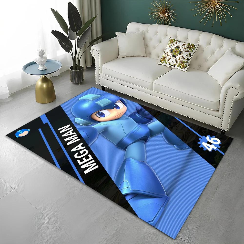 Retro Games Megaman Rockman Cartoon Carpet Rug for Home Living Room Bedroom Sofa Doormat Decor,Child Area Rug Non-slip Floor Mat