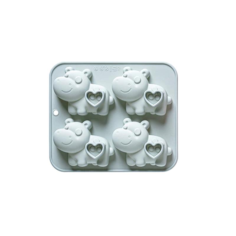 Hippo Silicone Molds, 4-Cavity Baking Tray With Heart Design For Chocolate, Candy, Ice Cube, Jello