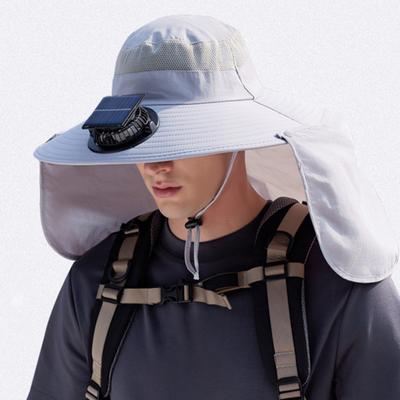Klobouk s ventilátorem Široký okraj Šál Rybářský klobouk s designem ventilátoru s dvojím napájením 3 rychlosti nastavitelné UV ochrana Venkovní klobouk