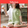 Ladies Nightgown Summer Cotton Short Sleeve Shorts Cartoon Oneck Pullover Loose Nightwear Loungewear 2 Piece Set Sleepwear