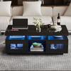 Couchtisch Schwarz, Hochglanz LED Beleuchtung, Kaffeetisch Schrank & Offene Staufächer, Sofatisch Rechteckiger Mitteltisch, 100×50×43cm