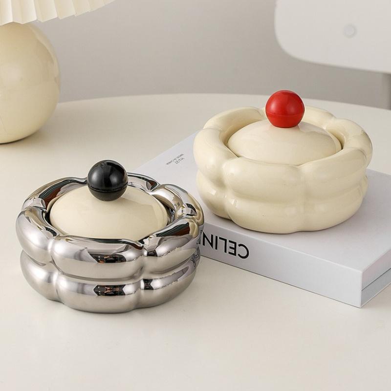 Elegant Cream Colored with Lid, Modern, Unique Design for Home and Living Room Decor,Ashtray for Living Room, Decorative Tray, Contemporary Style