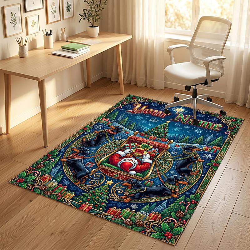 Christmas Theme Crystal Velvet Rug Personalized Custom Name Text Soft Floor Mat Home Decor