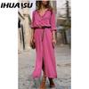 IHUASU Robe fendue à manches longues et col polo automne-hiver