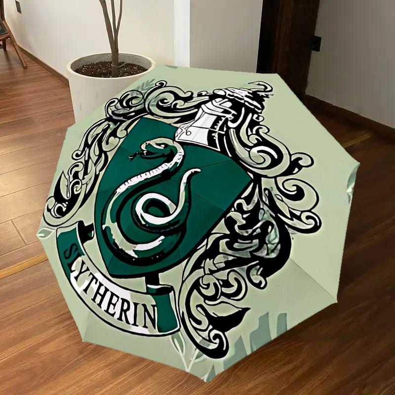 1 Stück Slytherin Wappen Regenschirm - 8 Speichen verstärkt, Automatik-Öffnung, Leicht & Langlebig, Niedliches Modeaccessoire für Draußen, D2712