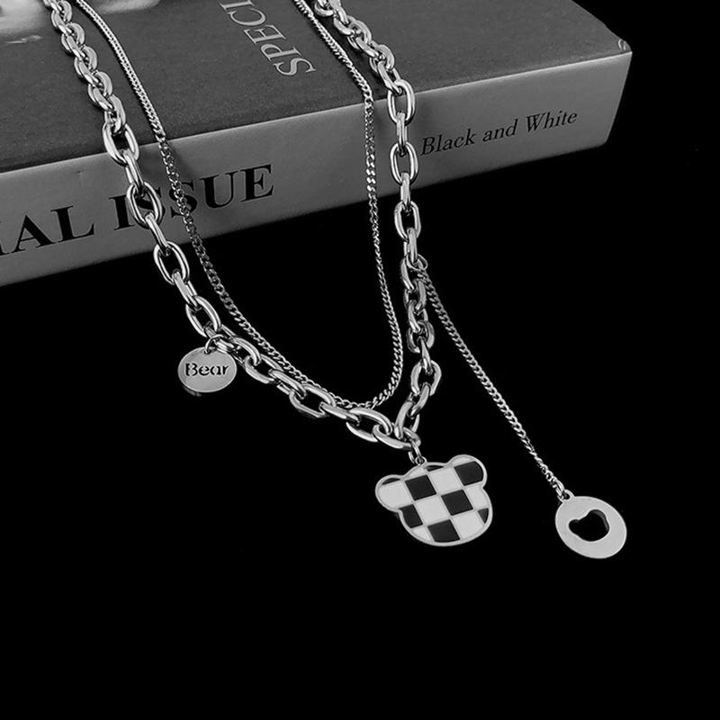 Punk Senior Mode Kvinnor Hänge Halsband Fin Dubbellänk Kedja Metall Hjärta Fest Halsband Smycken Present