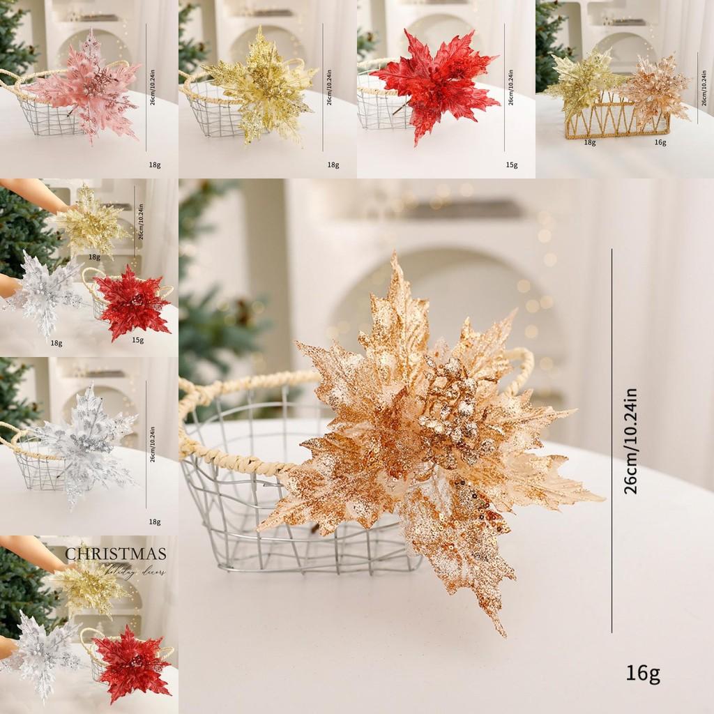 Christmas Glitter Faux Flower Garland With Sequin Design For Holiday Decor
