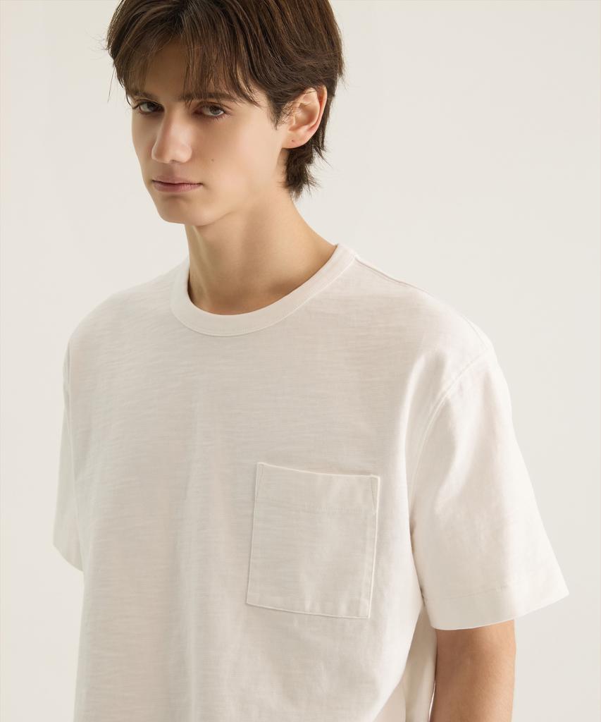 Oteumilkape Heavy Slub Cotton One-Pocket T-Shirt - Off White