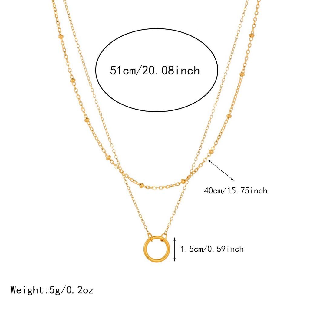 Gold Plated Layered Circle Pendant Chain Necklace