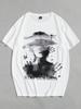 ROMWE Grunge Punk Herren T-Shirt mit Porträt-Print Übergröße
