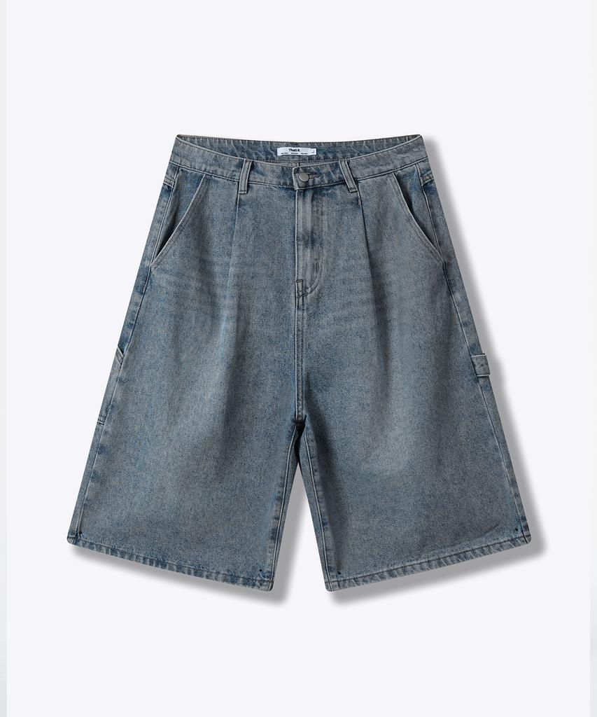 Descheuis Everyday Single-Pleat Carpenter Bermuda Denim Pants Vintage Blue (Type A)