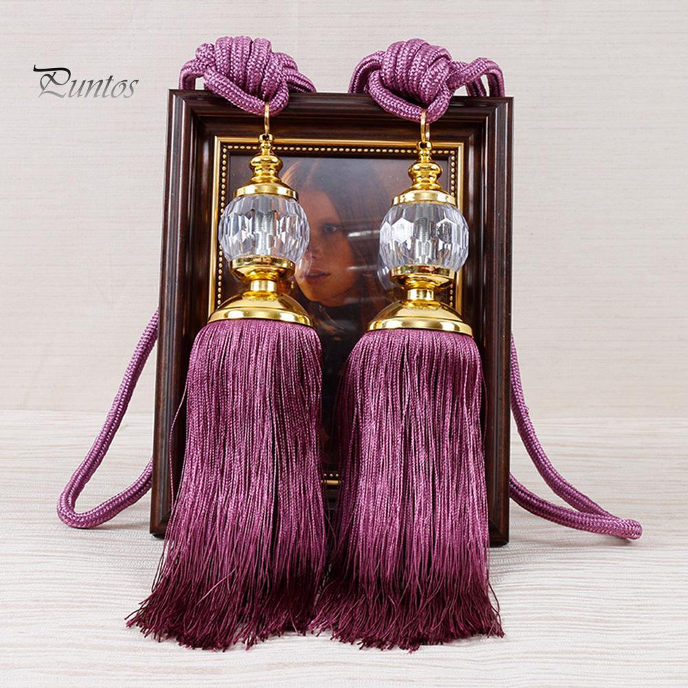 1Pair Euro Faux Crystal Tassels Fringe Curtain Tieback Rope Window Drapes Decor