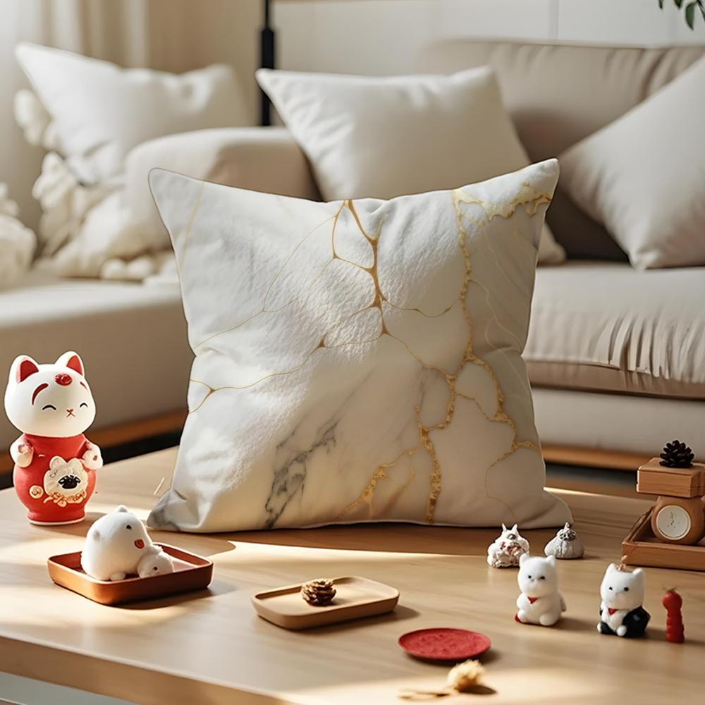 Marble Texture Cushion Cover Anti-dustmite Pillowcase Invisible Zipper Silky Short Plush Sofa Cushion Cover