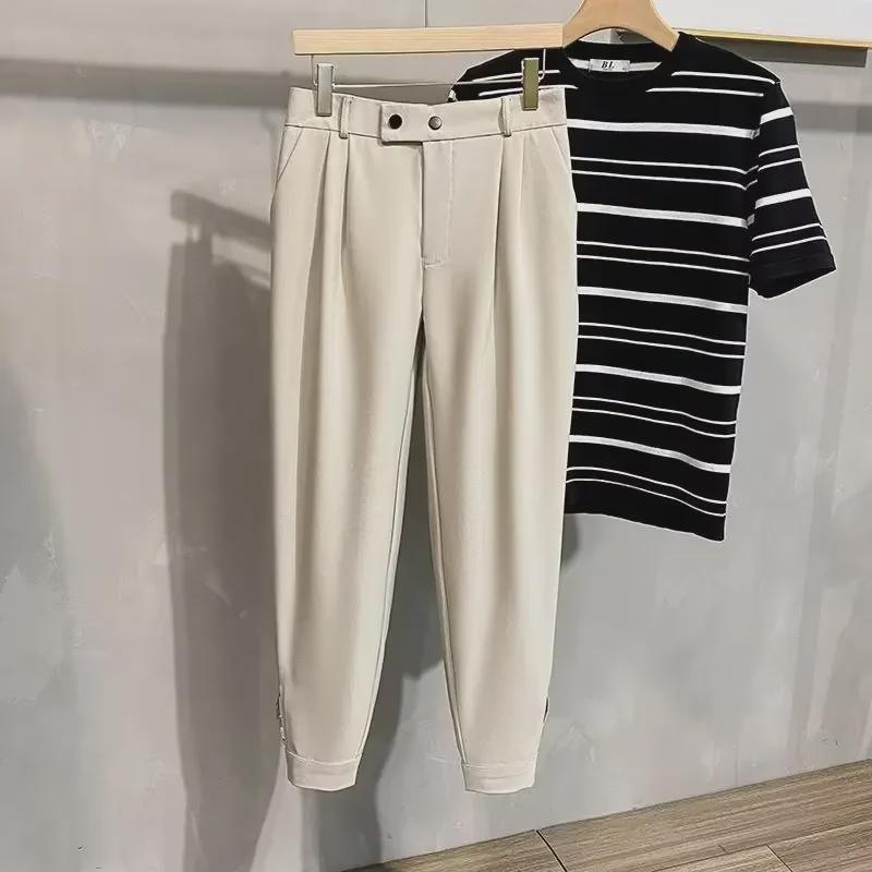 Heren Trendy Koreaanse Stijl Cropped Harembroek - Veelzijdig, Soepelvallend Pak Pasvorm voor Lente en Zomer