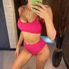 Sexy Ribbed High Waist Bikini Female Swimsuit Women Swimwear Two-pieces Bikini Set Padded Bather Bathing Suit