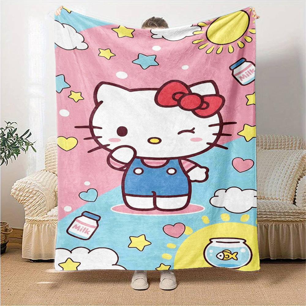 1pc Hello Kitty Milk Blanket Lightweight Flannel Throw for Sofa Bed Travel Camping Livingroom Office Couch Chair