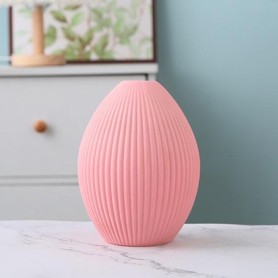 Ceramic Vase Small Modern Flower Vase for Fresh/Artificial Flowers Ribbed Farmhouse Decorative Vase with Scalloped Rim for Living Room Kitchen