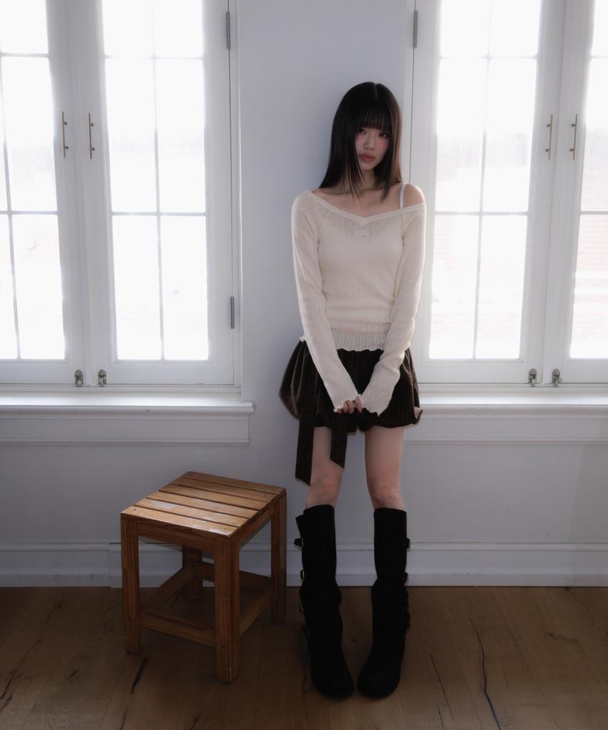 Rose Franz Balloon Check Belted Miniskirt [Brown]