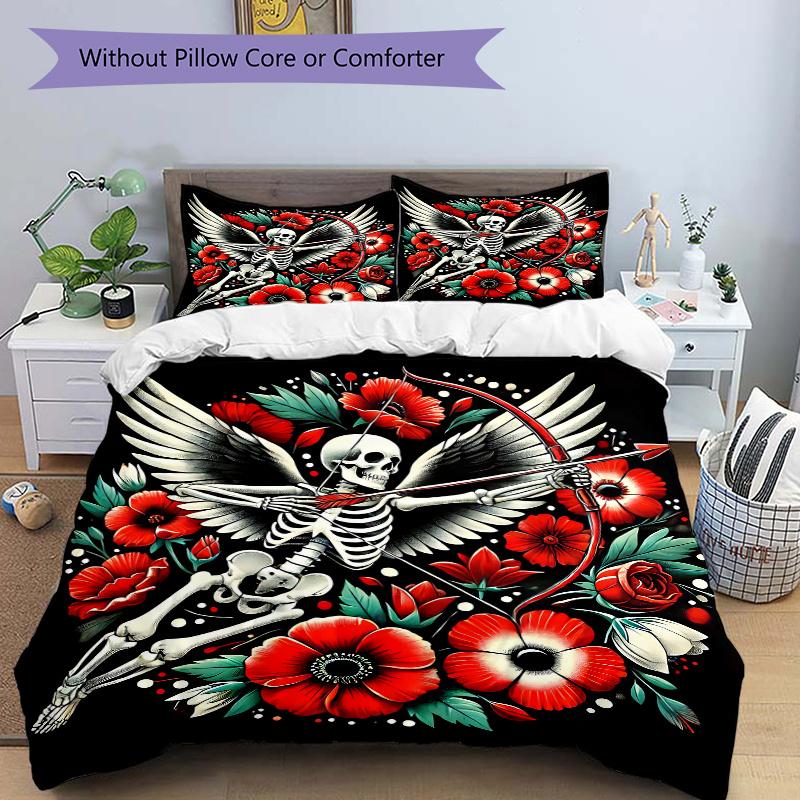 3pcs Skull with Wings Quilt Cover Set (1 Quilt Cover + 2 Pillowcases