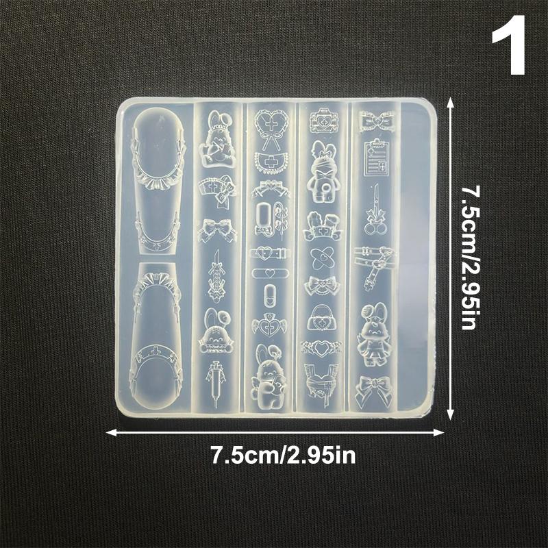 3D Nail Art Decorations Bear Rabbit Silicone Carving Mold Uv Gel Polish Stamping Stencils Relief Bowknot Diy Design Nail Charm