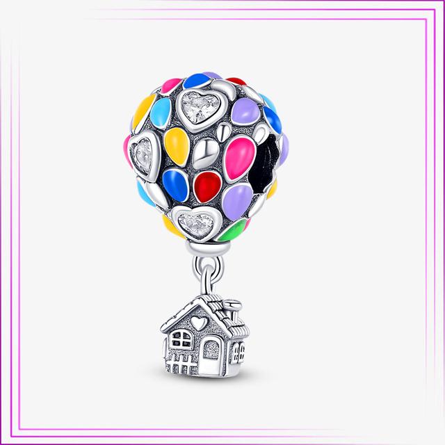 Ciondolo Cuore Fiore Argento Sterling 925 Rosa Fenicottero Palloncino Perline Gatto Car in Argento di Legge Per Nuovo Bracciale