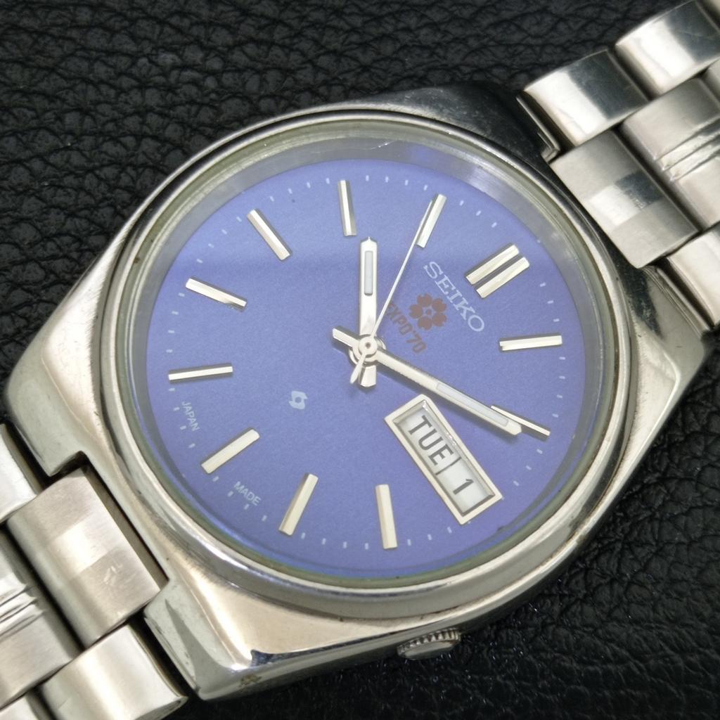 GENUINE VINTAGE SEIKO EXPO 70 AUTOMATIC JAPAN MENS BLUE DIAL WATCH A708782-1