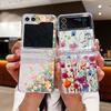 Capa de Celular Transparente com Estampa Floral Romântica Para Samsung Galaxy Z Flip5 Flip7 Flip6 5G Capa Dobrável de PC Para Samsung Z Flip 7 6 5 4 3