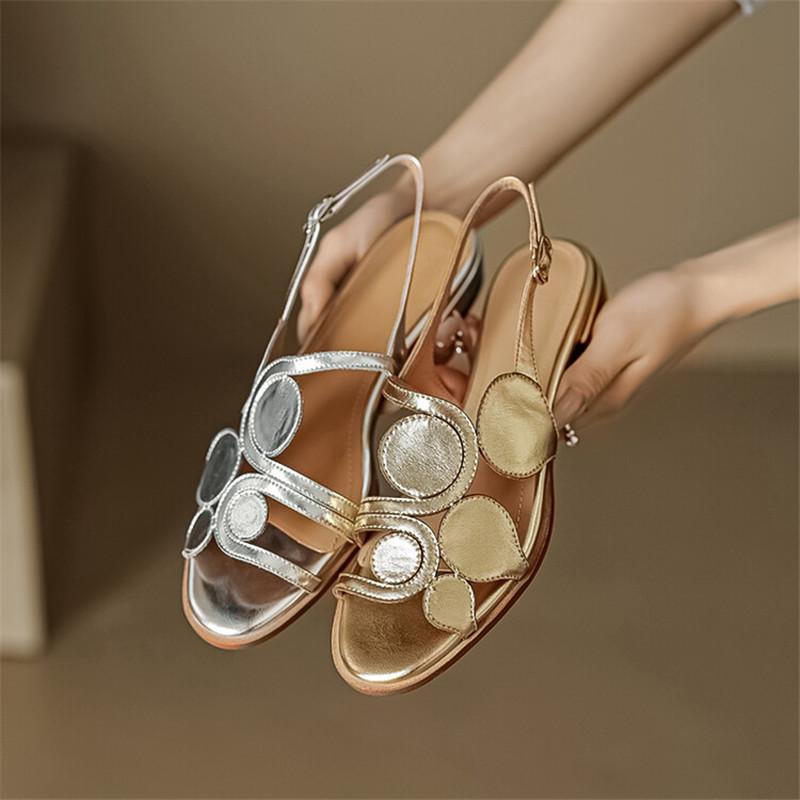 Mode 2024 Sommer Sandalen Schafsleder Runde Zehen Damen Sandalen Blockabsatz Damen Schuhe Niedriger Absatz Schuhe für Damen Ausgeschnitten Damen Schuhe