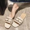 Women's Slippers In Summer 2025 Metal Flat Bottom Wear New Square Toe Outdoor Flats Women's Shoes Fashionable