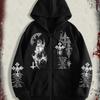 Men's Gothic Dark Angel Printed Zipper Hoodie, a Fashionable Street Style Zipper Hoodie Suitable for Casual Occasions