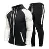 Autumn Winter Tracksuit Men Zip UP Striped Hooded 2 Piece Sets Mens Outfits Suit Men Fleece Sport Hoodie Sweatpants Two Piece Sets