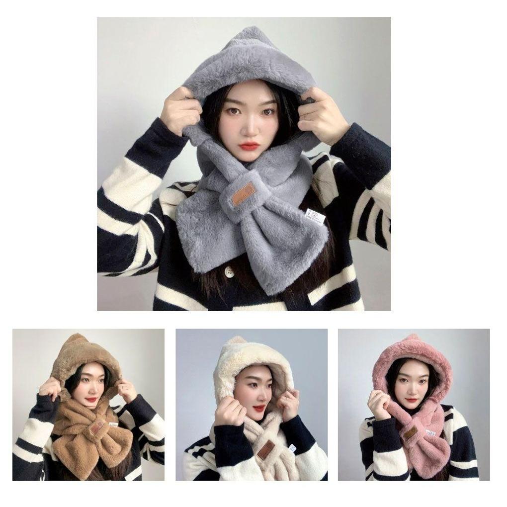 Luxury Fur Soft Hooded Muffler Winter Hat Scarf