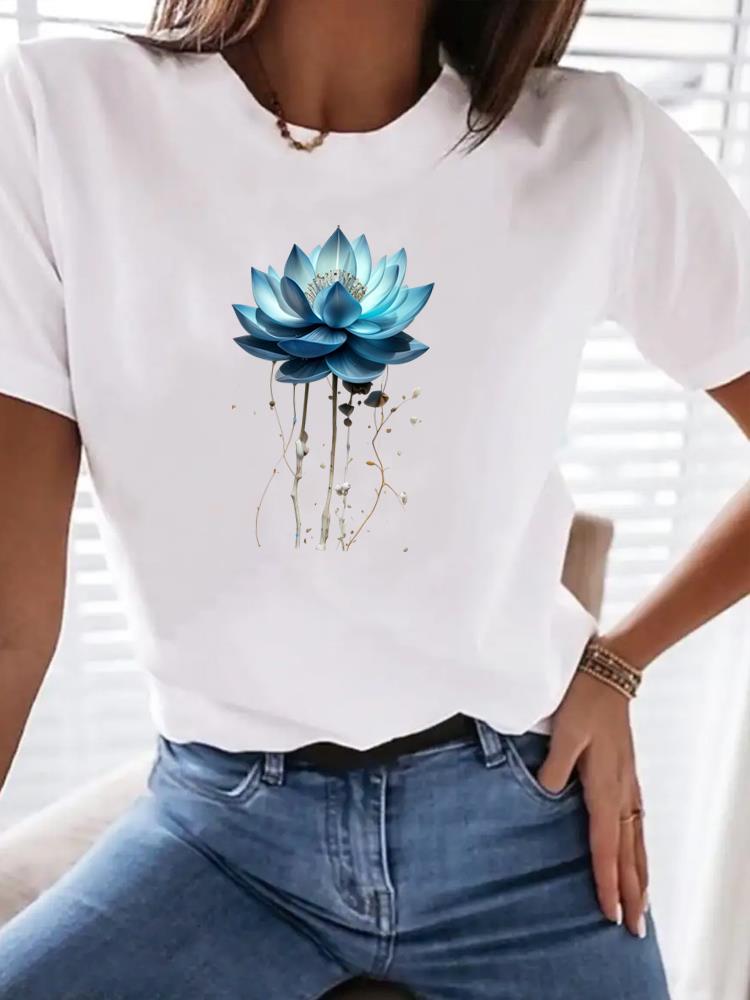 (Taille asiatique) tendance florale doux Imprimé Vêtements Féminins T-shirt Mode Femme T-shirt Haut Femme Manches Courtes T-shirts Graphiques
