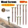 100Pcs/Pack 35mm 45mm 60mm 80mm T25 Screws Galvanized Woodworking Screws  Hardware Tools
