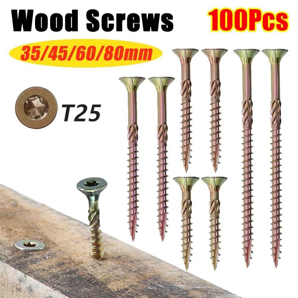 100Pcs/Pack M5 Flat Head Self-tapping Screw Galvanized Woodworking Screws T25 Screws  Hardware Tools