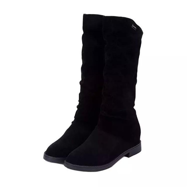 Winter Women Boots Matte Flock Boots For Female Ladies Height Increased Low Heel Shoes Lady Mid Calf High Boots 2024 New