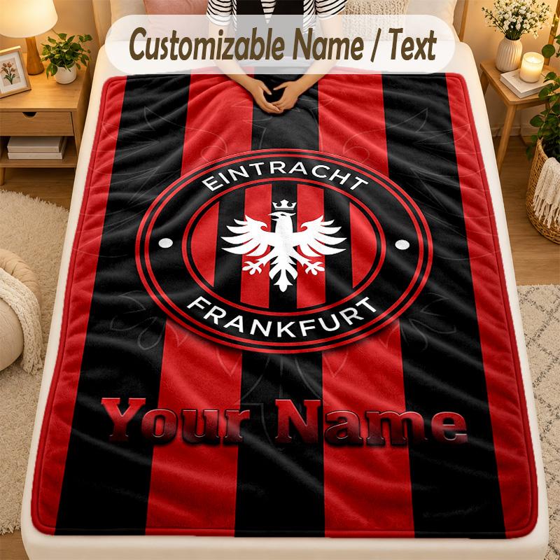 Flannel BlanketEintracht Frankfurt Custom Name Text Personalized Soft Warm Throw Blanket Home Decor Gift