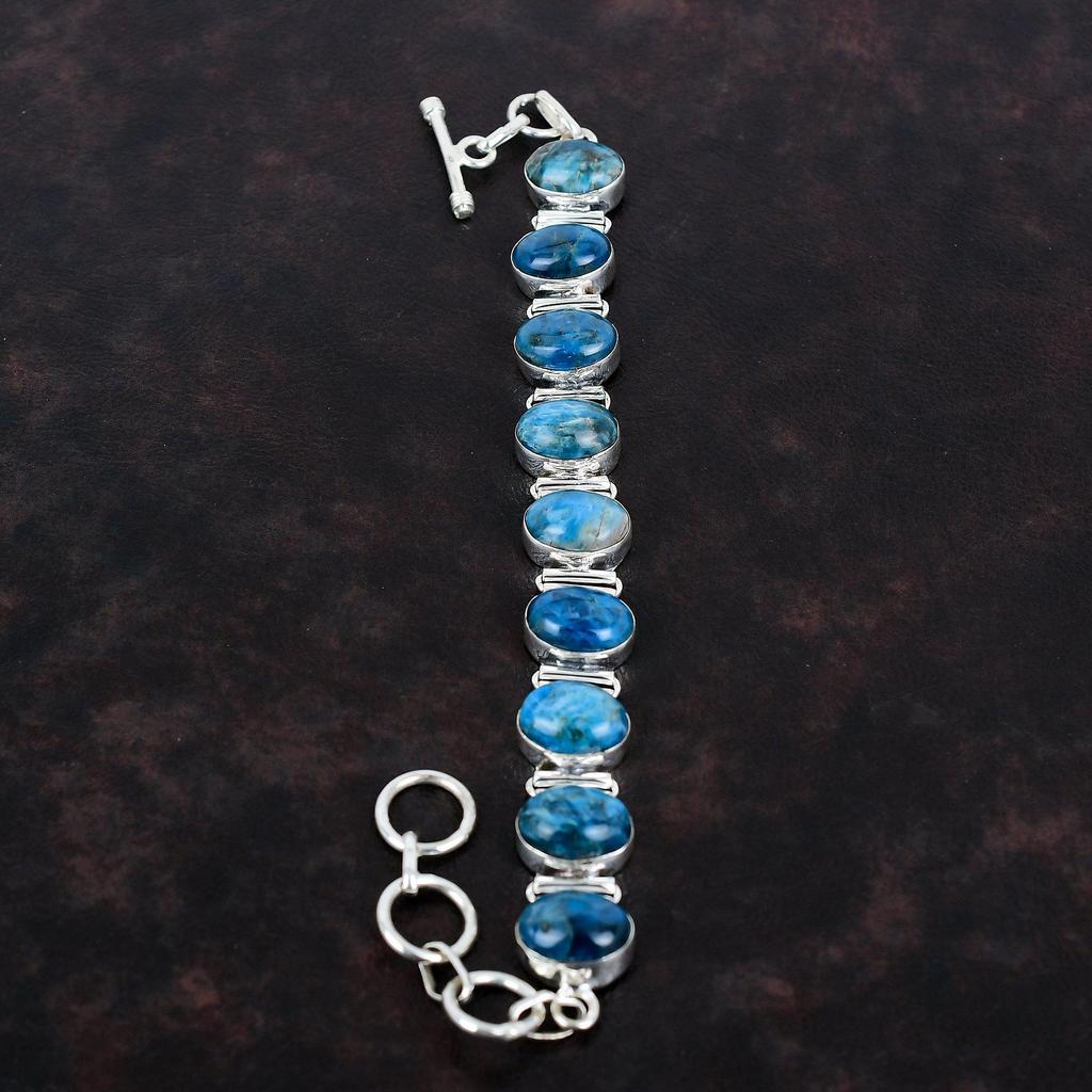 Neon-Apatit-Armband Natürliches Edelsteinarmband 925er Sterling Silber Armband Verstellbares Kettengliedarmband Handgefertigter Zarter Schmuck Geschenke Für Ihn
