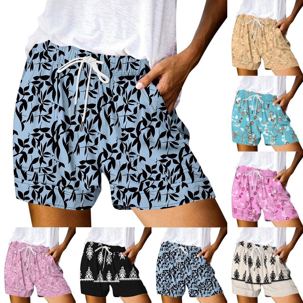 Women's Casual Summer Elastic Beach Shorts Print Casual Shorts