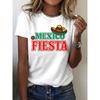 Mexiko Fiesta, Sombrero Grafikdruck T-Shirt, Kurzarm Rundhals Lässiges Oberteil für Sommer Frühling, Damenbekleidung