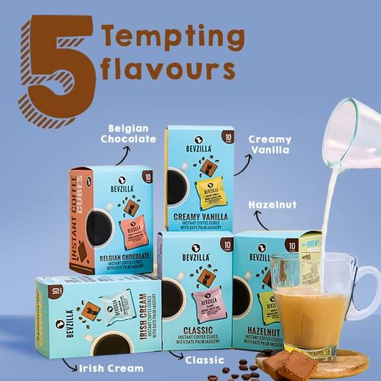 Bevzilla 30 Belgian Chocolate Instant Coffee Cubes | Made with Date Palm Jaggery & Arabica Beans | Enjoy Hot & Cold