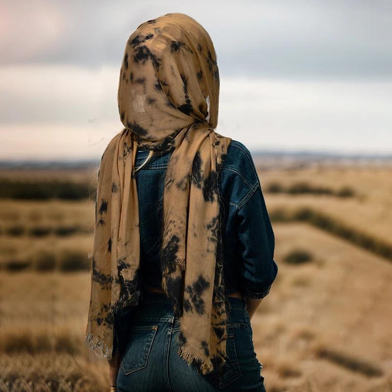 New Ombre Tie-Dyed Cotton Rayon Hijab Scarf Women Muslim Long Shawls Islamic Headscarf Wraps Headband Eid Veils Foulard 185*70Cm