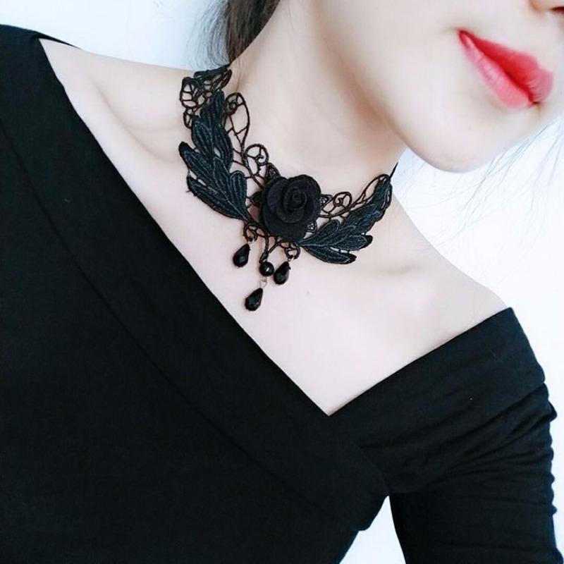 Accessoires Damen Halsband Cervical Court Gothic Hottie Halskette Spitzenhalsband Choker Schlüsselbeinkette Kragen Vintage