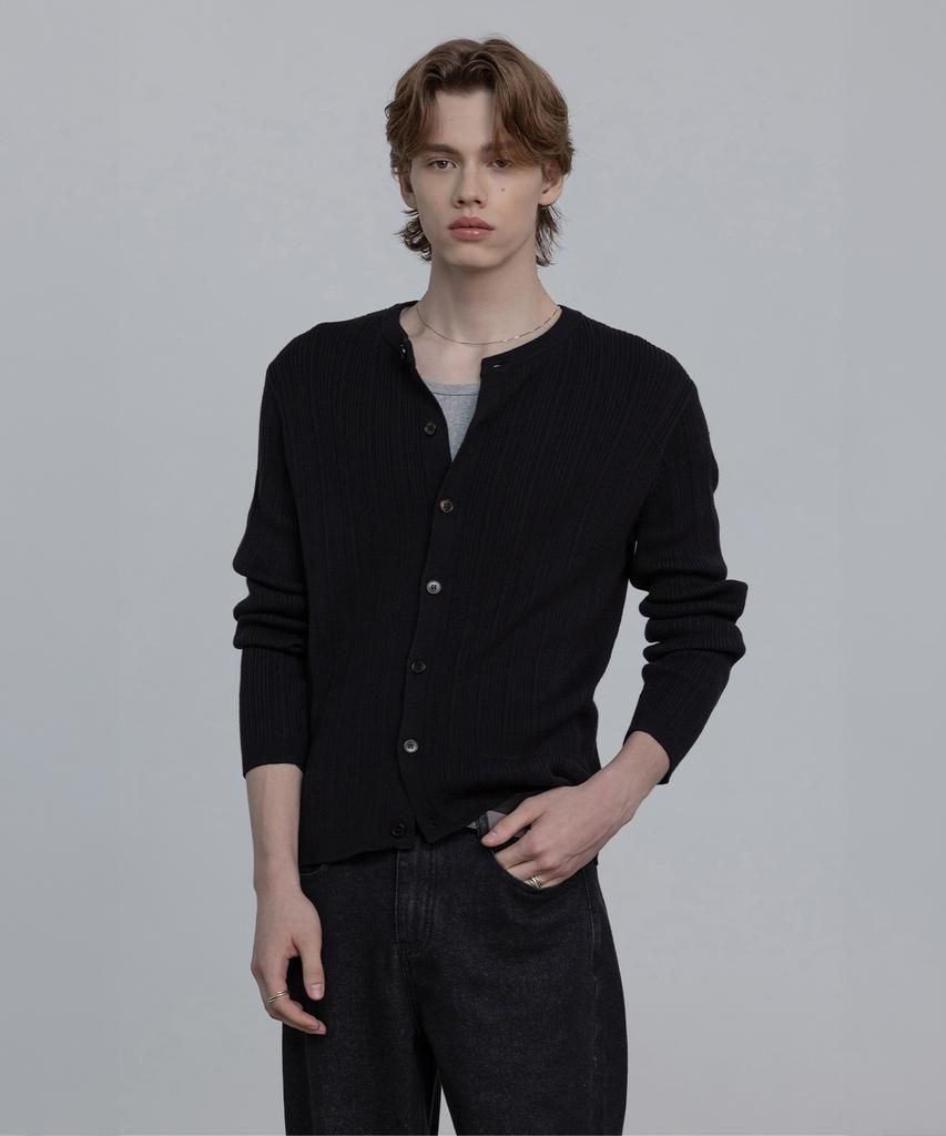DECOROSO Mix Ribbed Round Cardigan [Black]